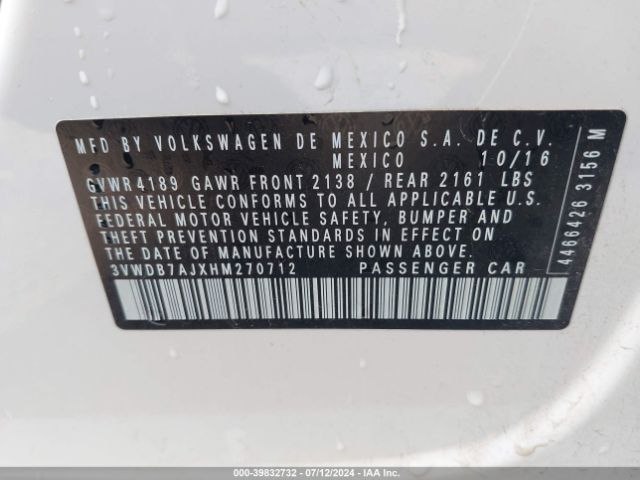 3VWDB7AJXHM270712 Volkswagen Jetta 1.4t Se