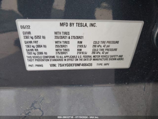 7SAYGDEF8NF466435 Tesla Model Y Performance Dual Motor All-wheel Drive