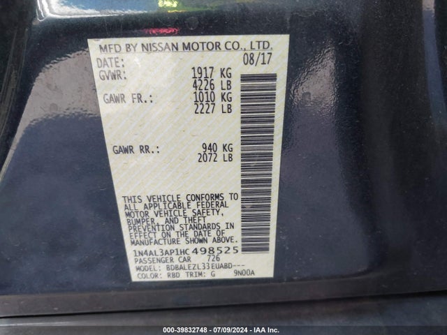 Nissan Altima 2.5 S 2017 1N4AL3AP1HC498525 Image 9