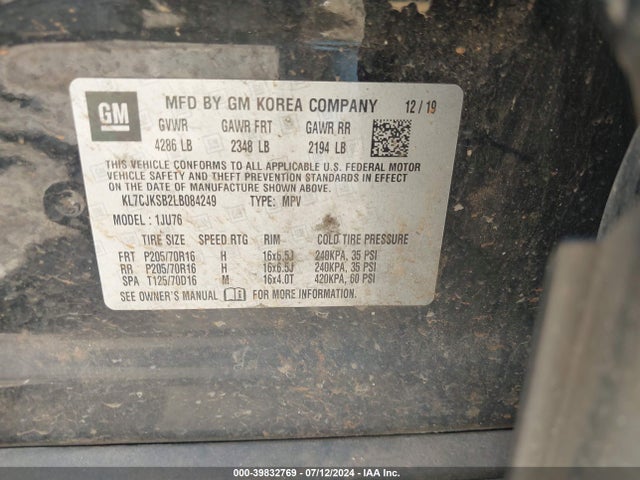 Chevrolet Trax Fwd Ls 2020 KL7CJKSB2LB084249 Image 9