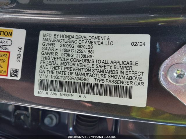 1HGCY2F68RA040462 Honda Accord Hybrid Ex-l
