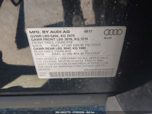 WA1ANAFY5J2060929 Audi Q5 2.0t Premium/2.0t Tech Premium
