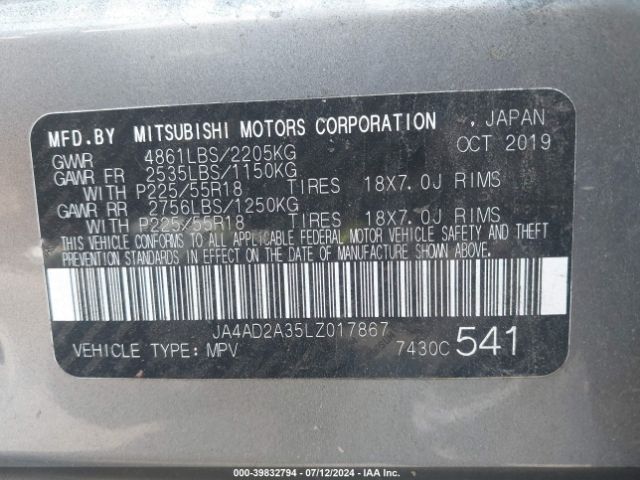 JA4AD2A35LZ017867 Mitsubishi Outlander Es 2.4
