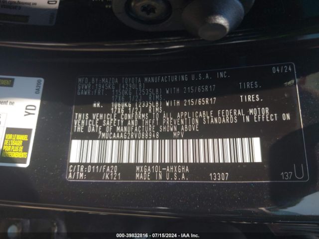 7MUCAAAG2RV088948 Toyota Corolla Cross Le