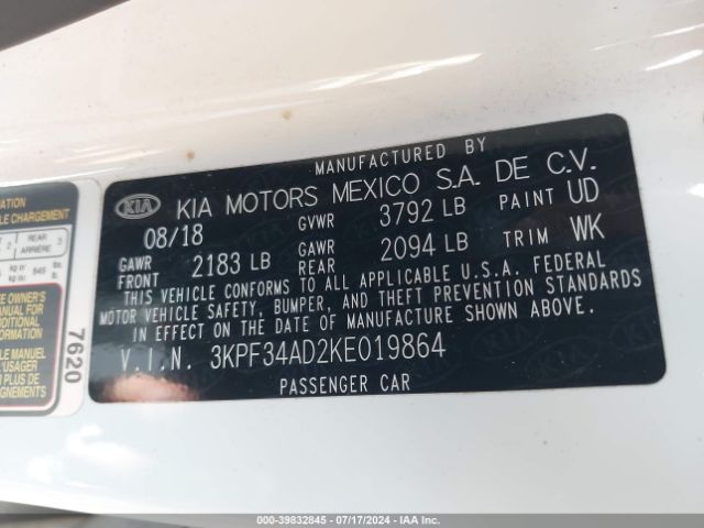 3KPF34AD2KE019864 KIA FORTE S