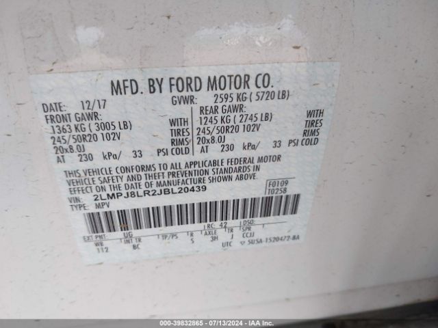 2LMPJ8LR2JBL20439 Lincoln Mkx Reserve