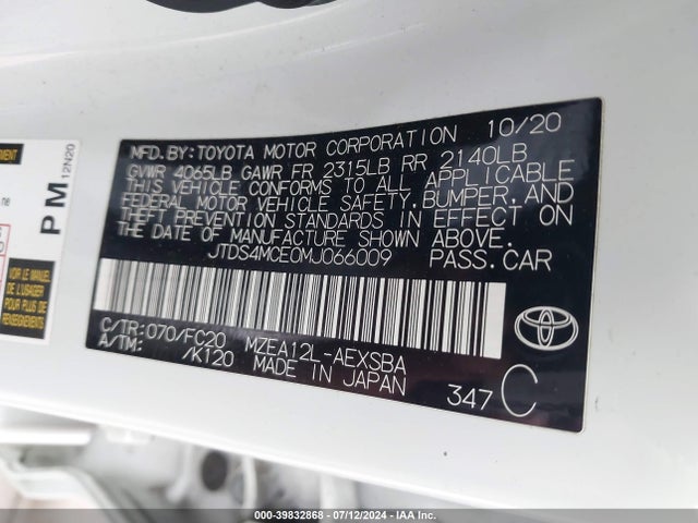 Toyota COROLLA SE 2021 JTDS4MCE0MJ066009 Image 9