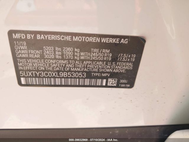 5UXTY3C0XL9B53053 BMW X3 Sdrive30i