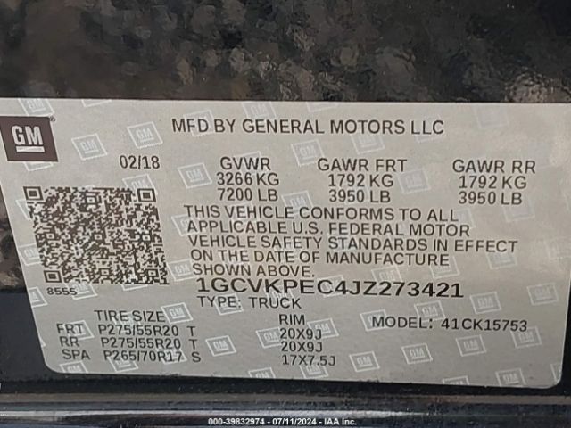 1GCVKPEC4JZ273421 Chevrolet Silverado 1500 Custom