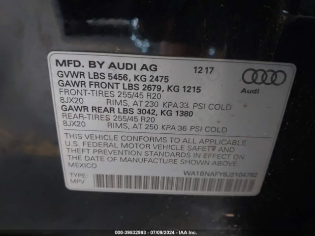 WA1BNAFY8J2104782 Audi Q5 2.0t Premium/2.0t Tech Premium