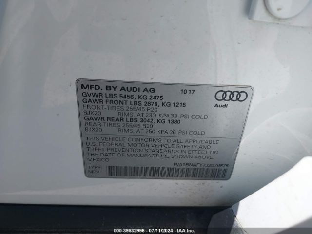 WA1BNAFY7J2076876 Audi Q5 2.0t Premium/2.0t Tech Premium