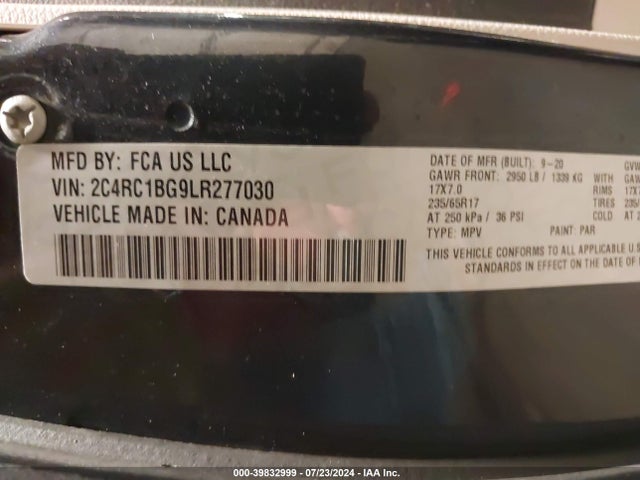Chrysler Pacifica Touring L 2020 2C4RC1BG9LR277030 Image 9
