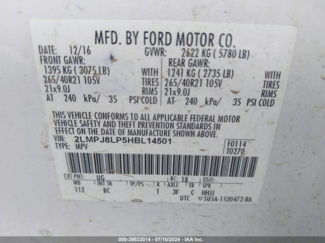 2LMPJ8LP5HBL14501 Lincoln Mkx Reserve