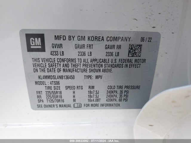 KL4MMDSL4NB136450 Buick Encore Gx Fwd Select