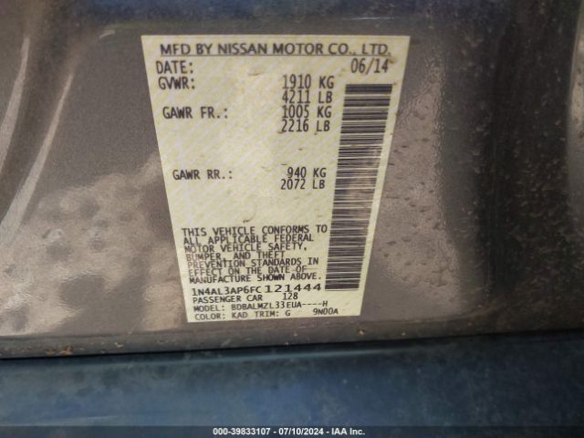 1N4AL3AP6FC121444 Nissan Altima 2.5 Sv