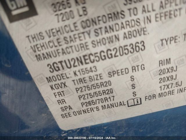 3GTU2NEC5GG205363 GMC Sierra 1500 Slt