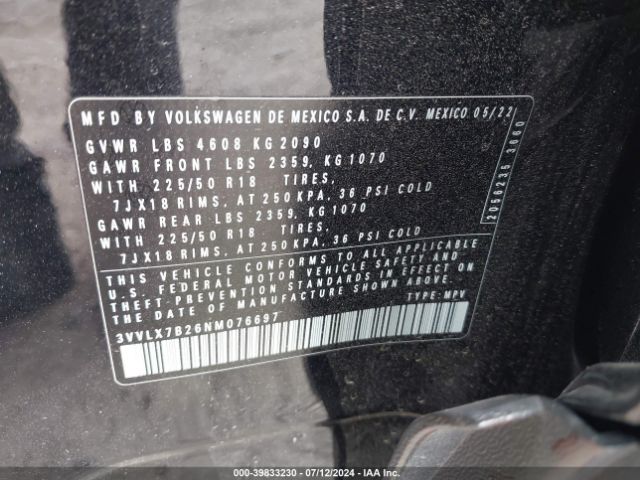 3VVLX7B26NM076697 Volkswagen Taos 1.5t Se