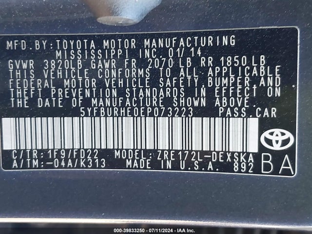 Toyota Corolla S Plus 2014 5YFBURHE0EP073223 Image 9