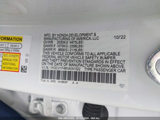 1HGCV1F48NA091522 Honda Accord Sport Special Edition