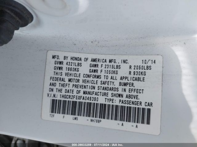 1HGCR2F5XFA049390 Honda Accord Sport