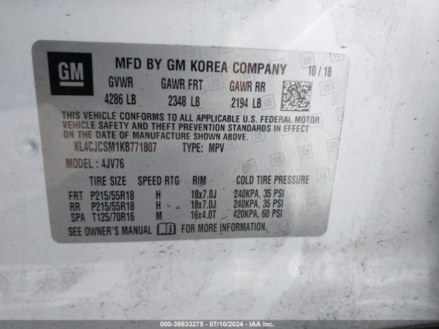 KL4CJCSM1KB771807 Buick Encore Fwd Essence