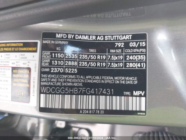 WDCGG5HB7FG417431 Mercedes-Benz GLK 350