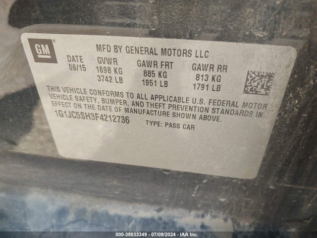 Chevrolet Sonic Lt Auto 2015 1G1JC5SH3F4212736 Image 9