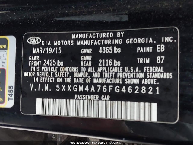 KIA Optima Lx 2015 5XXGM4A76FG462821 Image 9
