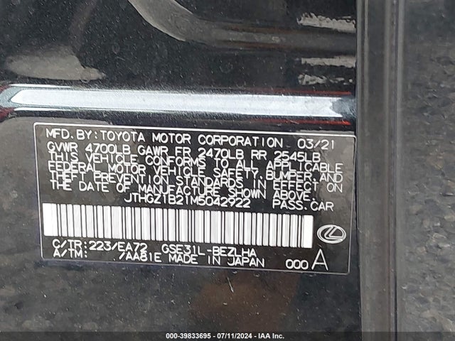 JTHGZ1B21M5042922 Lexus Is 350 F Sport