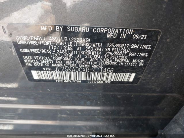 2024 SUBARU FORESTER JF2SKADCXRH411466 Photo 8