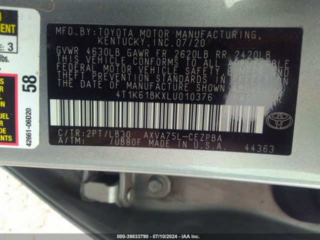 4T1K61BKXLU010376 Toyota Camry Xse Awd
