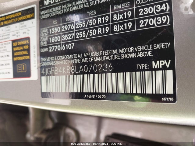 4JGFB4KB8LA070236 Mercedes-Benz Gle 350 4matic