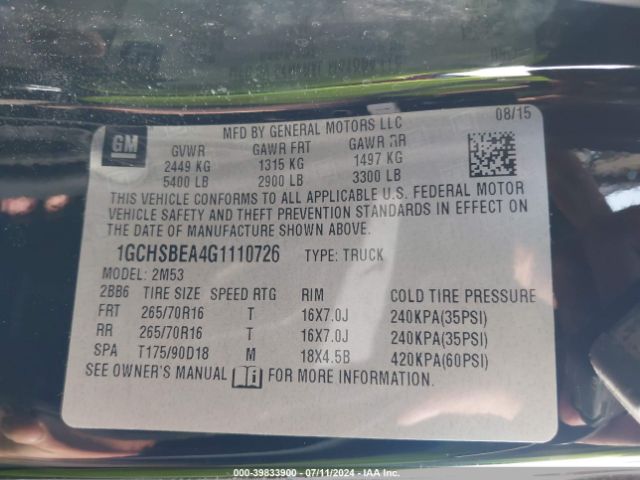 1GCHSBEA4G1110726 Chevrolet Colorado Wt