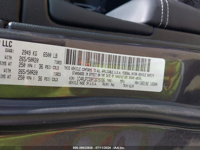 1C4RJFCG9FC679726 Jeep Grand Cherokee Overland