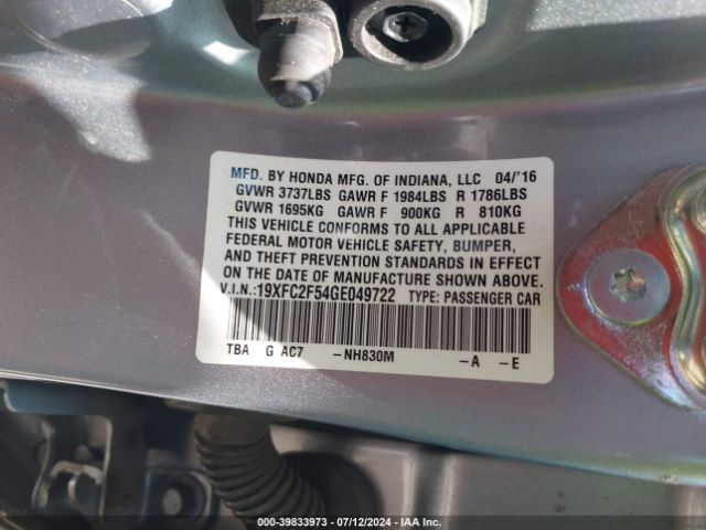 19XFC2F54GE049722 Honda Civic Lx