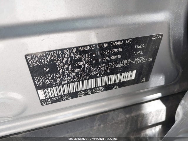 2T3E6RFV8RW057289 Toyota Rav4 Hybrid Xse