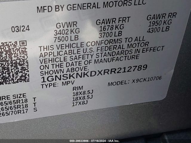 1GNSKNKDXRR212789 Chevrolet Tahoe 4wd Lt
