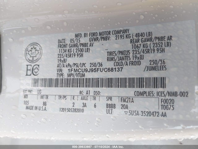 Ford Escape Titanium 2015 1FMCU9J95FUC68137 Image 9