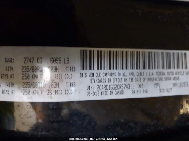 2C4RC1GG2KR574311 Chrysler Pacifica Limited
