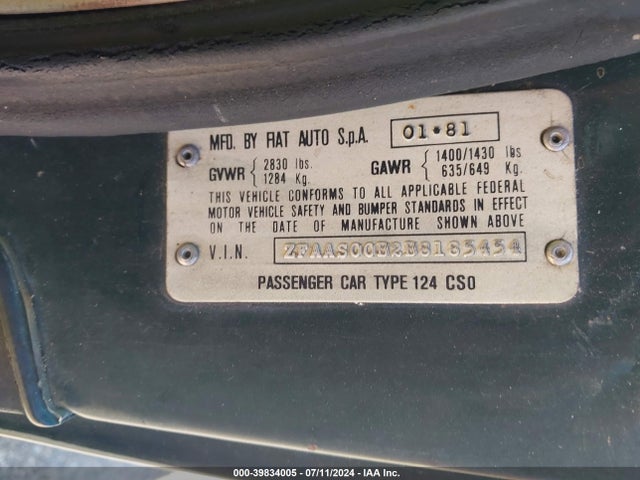 1981 FIAT 124 ZFAAS00B2B8185454 Photo 8