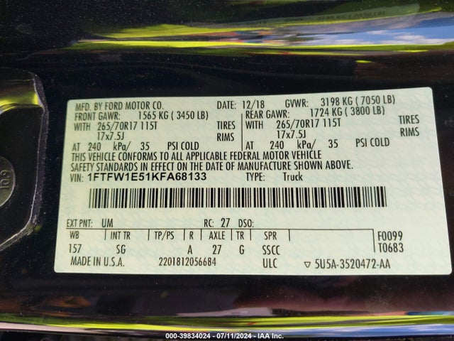 Ford F-150 Xl 2019 1FTFW1E51KFA68133 Image 9