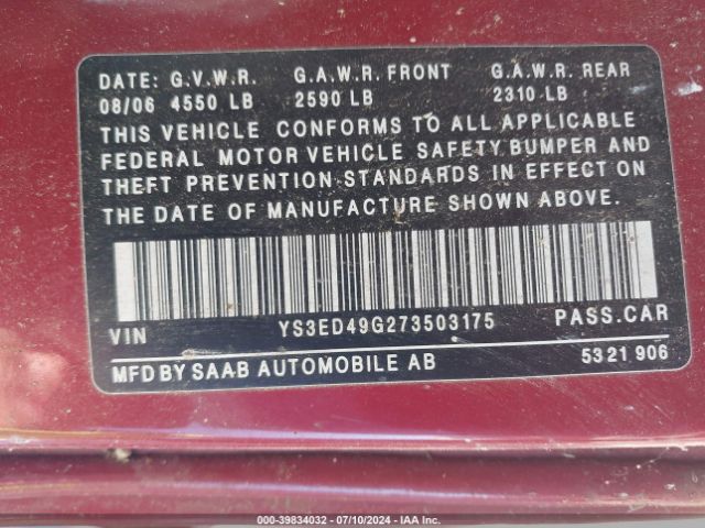 2007 SAAB 9-5 YS3ED49G273503175 Photo 8