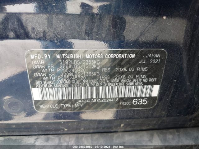 JA4J4UA88NZ024418 Mitsubishi Outlander Black Edition S-awc/se 2.5 S-awc/se Launch Edition S-awc