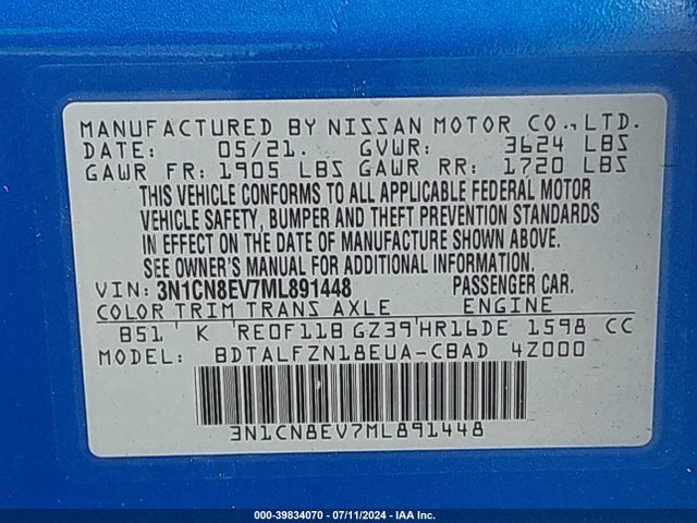 Nissan Versa Sv Xtronic Cvt 2021 3N1CN8EV7ML891448 Image 9
