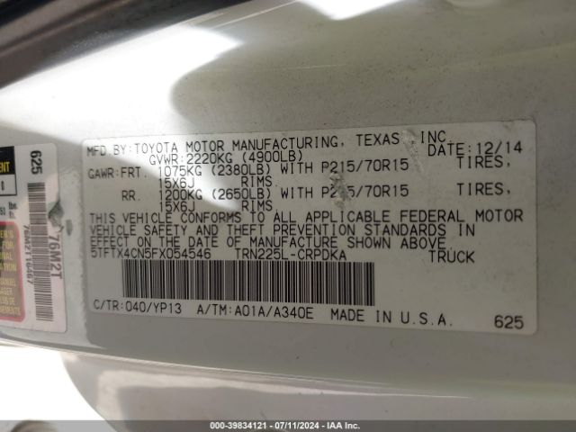 5TFTX4CN5FX054546 Toyota Tacoma