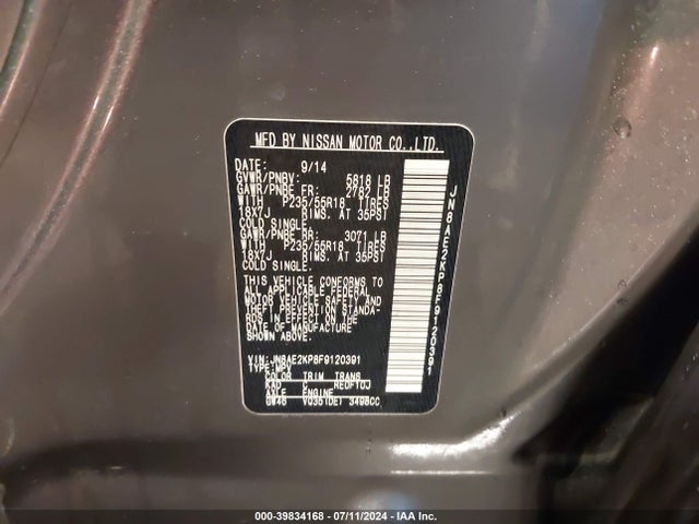 Nissan Quest Sl 2015 JN8AE2KP8F9120391 Image 9