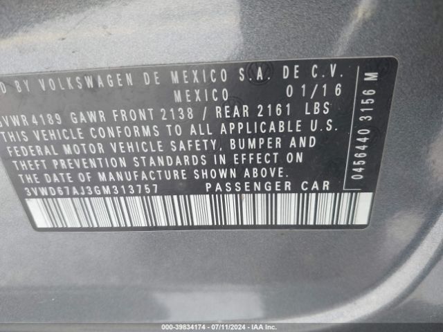 3VWD67AJ3GM313757 Volkswagen Jetta 1.4t Se