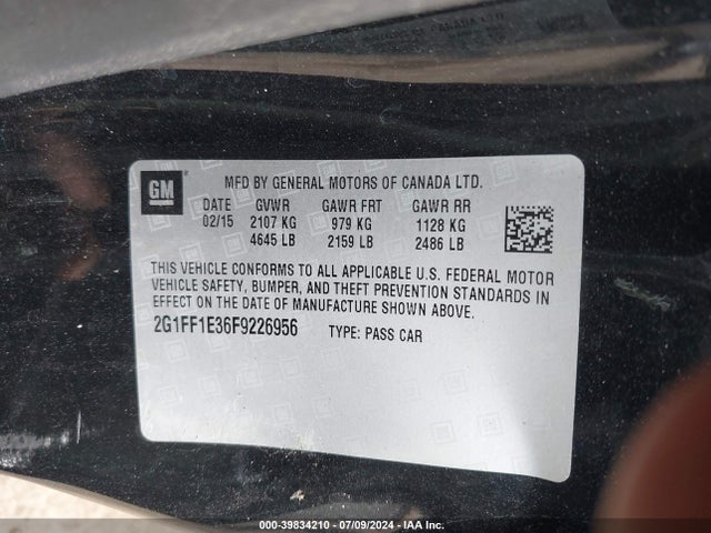 Chevrolet Camaro 2lt 2015 2G1FF1E36F9226956 Image 9