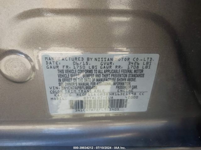3N1CN7AP8FL955405 Nissan Versa 1.6 Sv