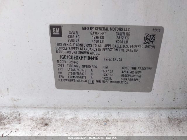 1GC1CUEGXHF104416 Chevrolet Silverado 2500hd Wt